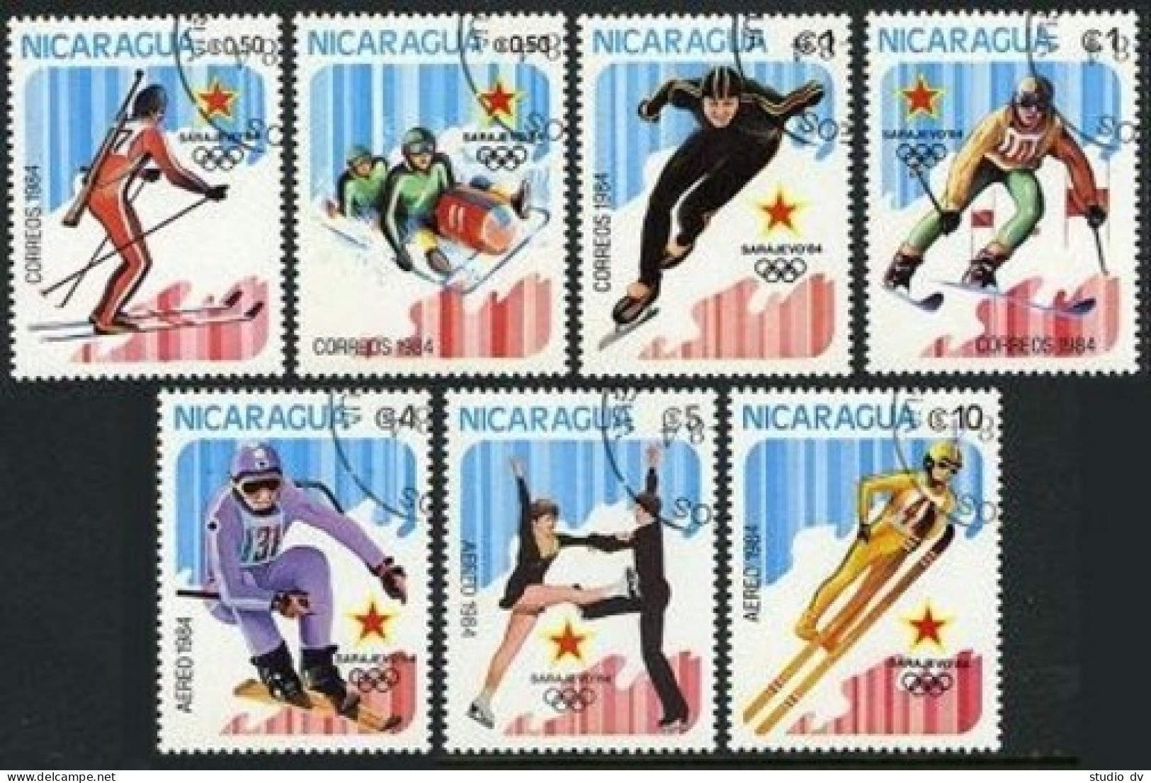 Nicaragua 1319-1325,1328,CTO. Olympics Sarajevo-1984.Biathlon,Bobsledding,Slalom - Nicaragua