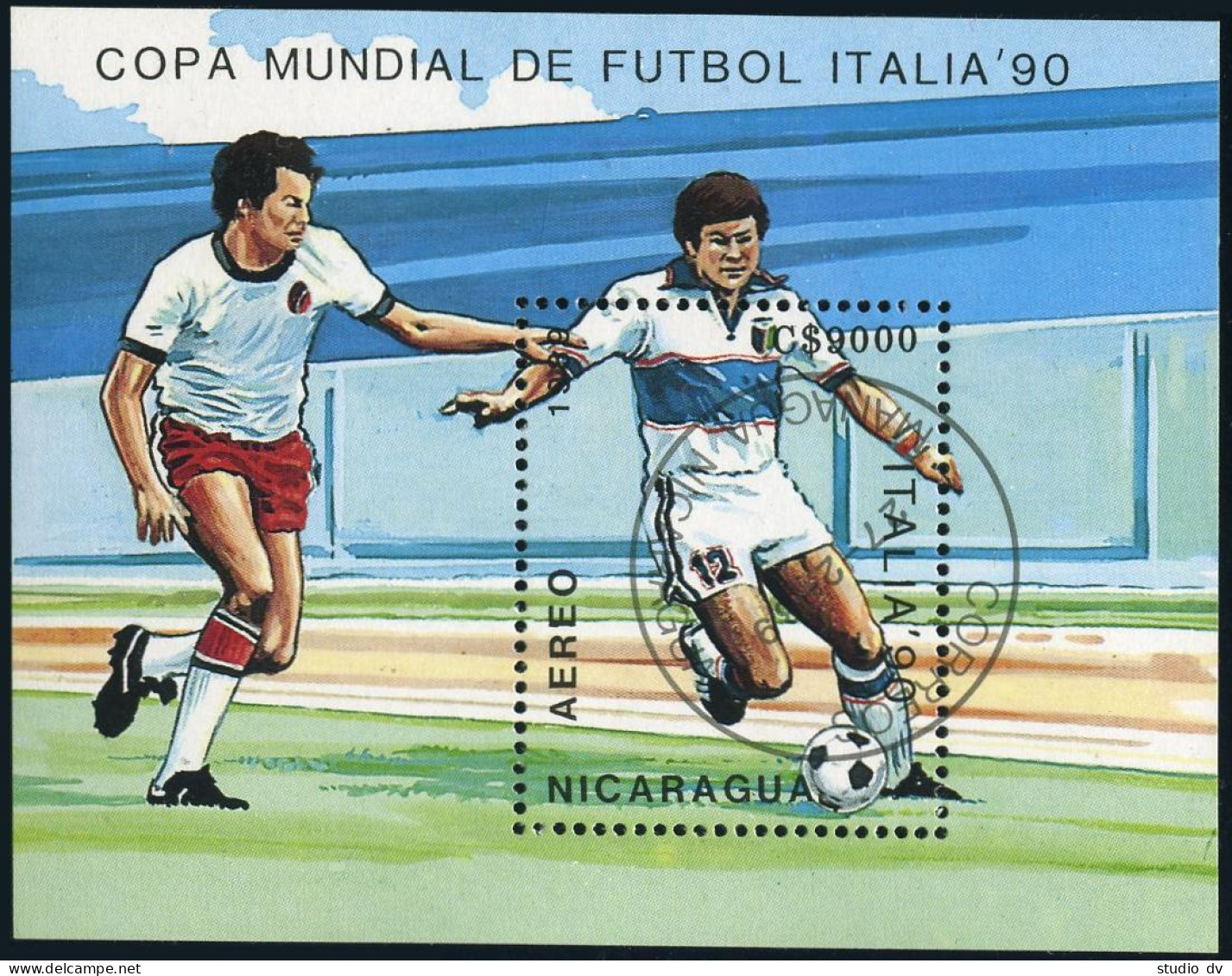 Nicaragua C1169, CTO. Michel 2941 Bl.183. World Soccer Cup, Italy-1990. - Nicaragua