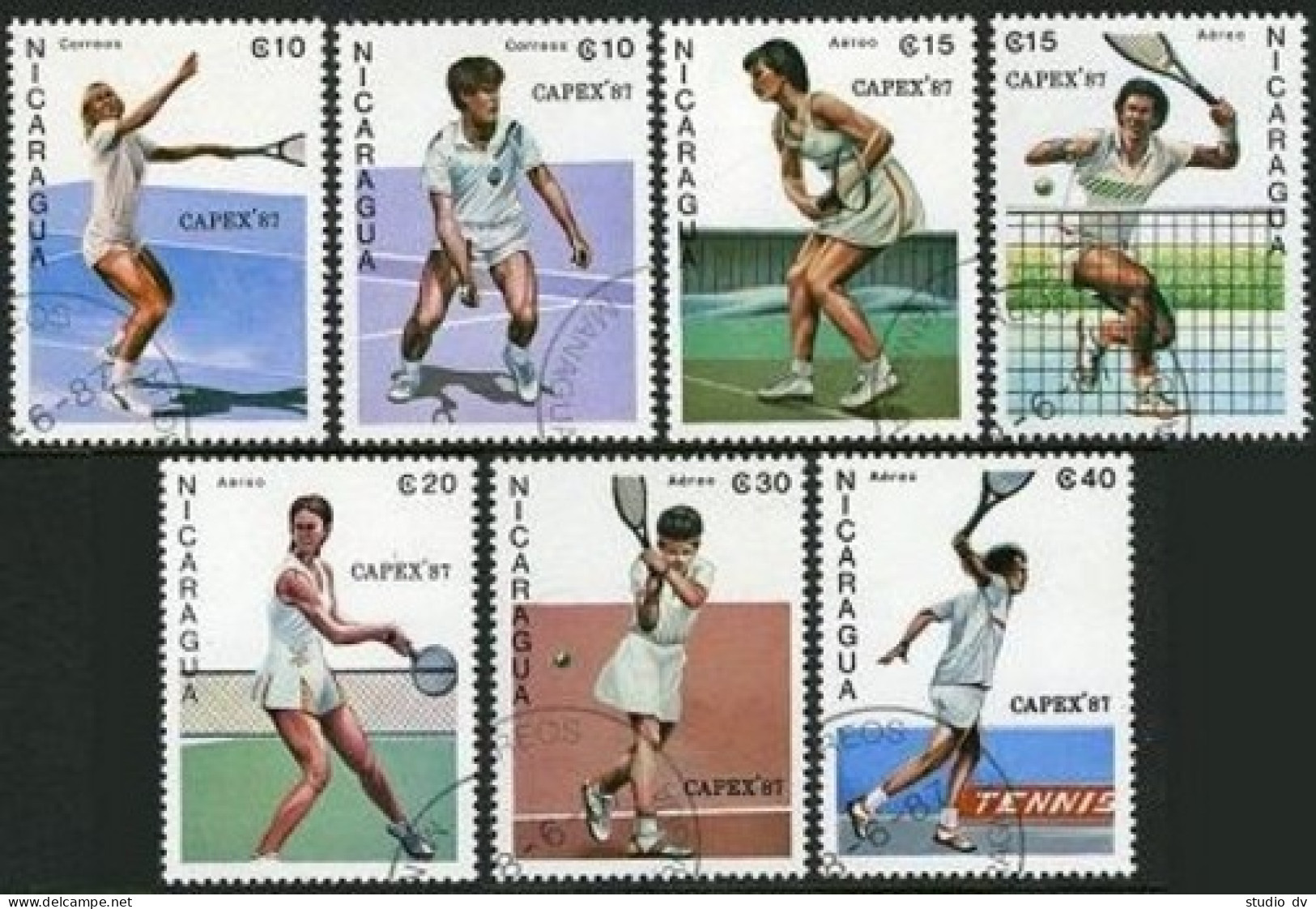 Nicaragua 1624-1630,1631, CTO.M L 2782-2788, Bl.173. CAPEX-1987. Tennis Players. - Nicaragua