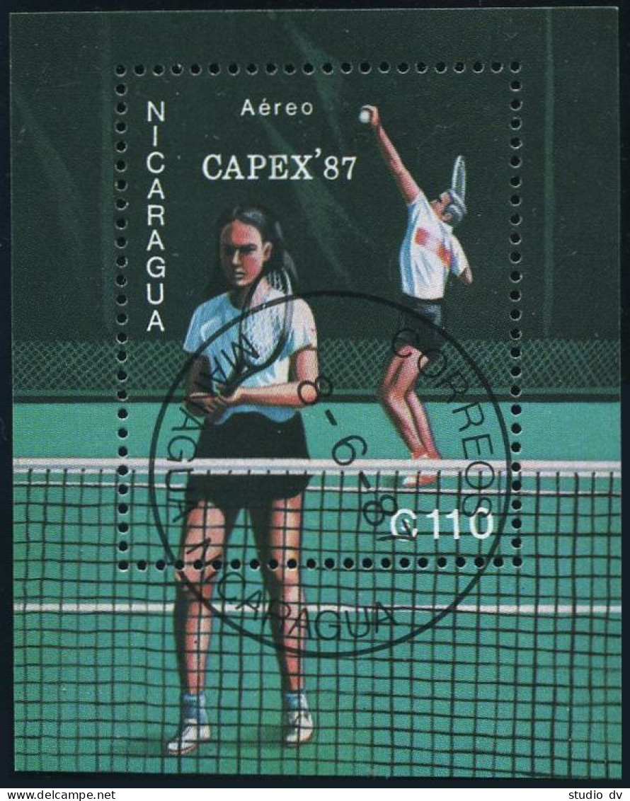 Nicaragua 1624-1630,1631, CTO.M L 2782-2788, Bl.173. CAPEX-1987. Tennis Players. - Nicaragua