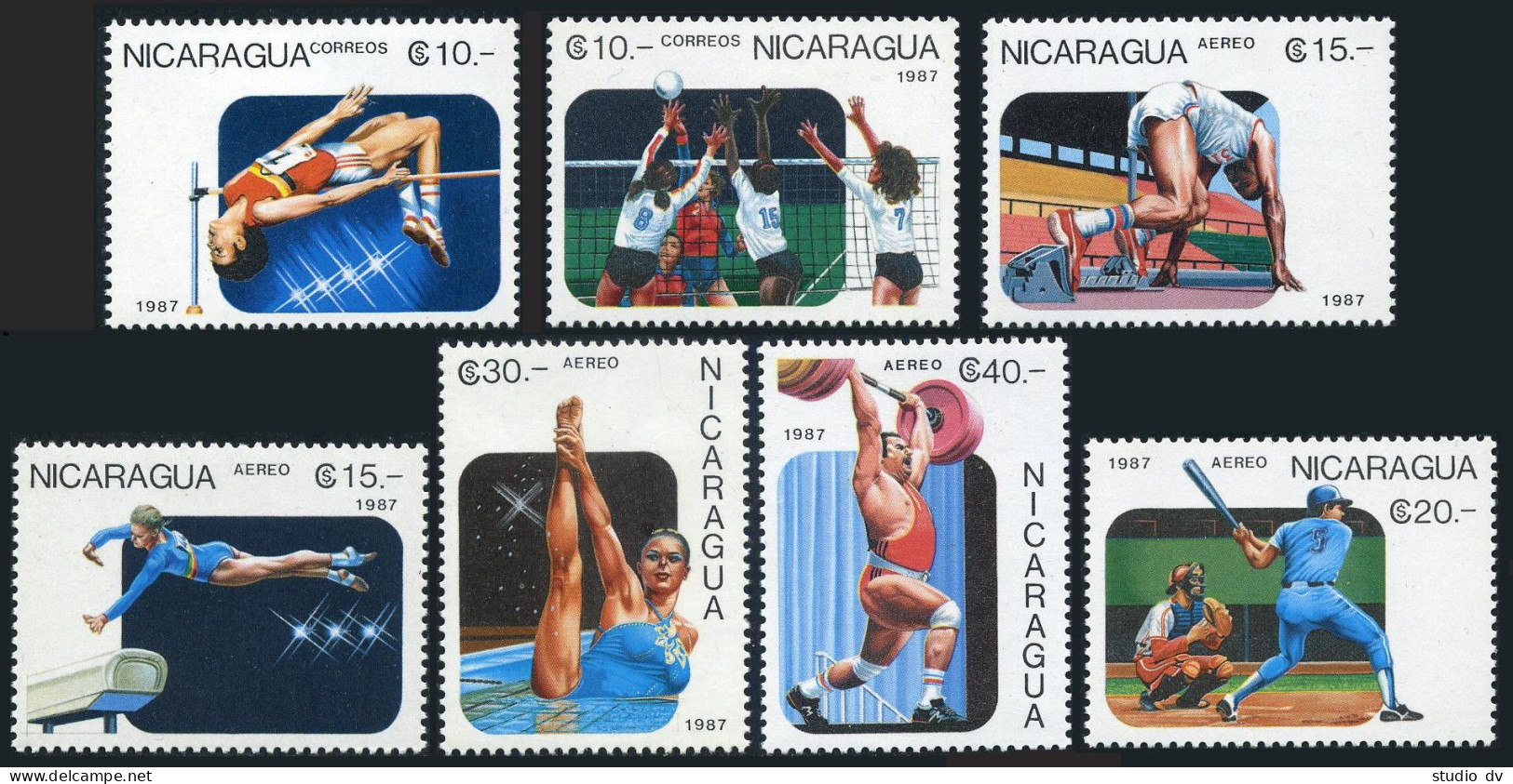 Nicaragua 1646-1652, MNH. Michel 2807-2813. Pan American Games, 1987. High Jump, - Nicaragua