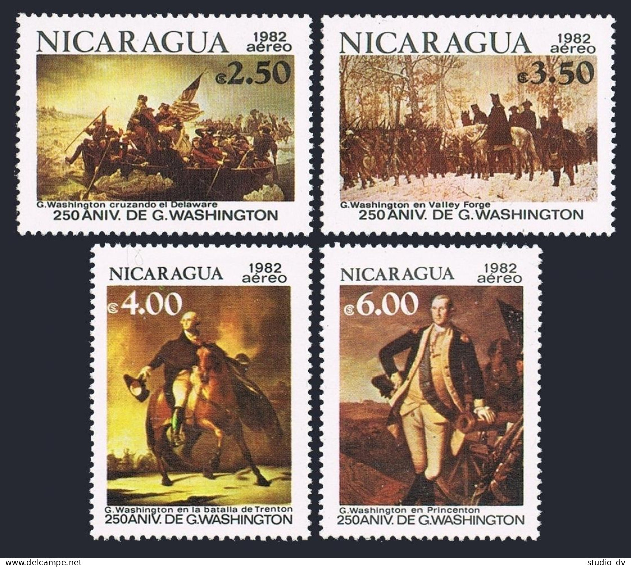 Nicaragua C1015-C1018, MNH. Mi 2288-2291. George Washington, 1982. Paintings, - Nicaragua