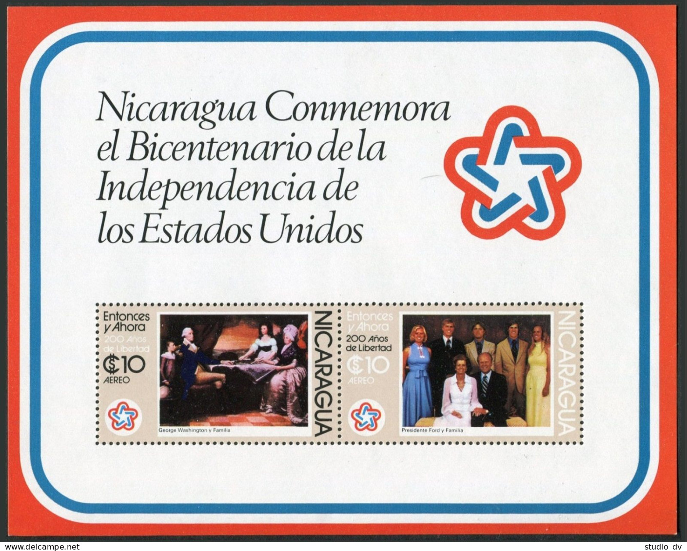 Nicaragua C912b, MNH. Mi Bl.93. US-200,1976. George Washington,Gerald R.Ford. - Nicaragua