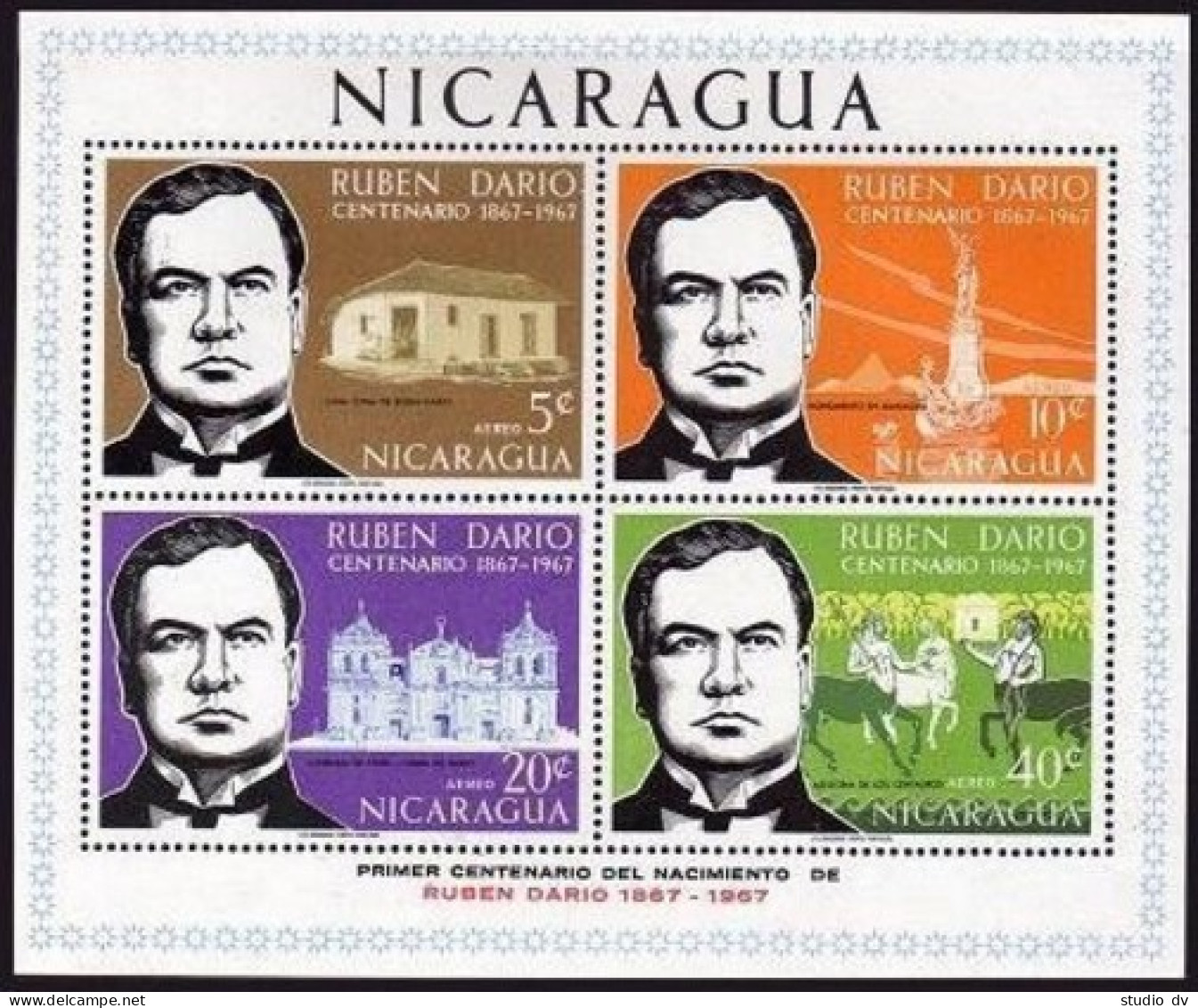 Nicaragua C601a,C605a Perf,imperf,MNH. Ruben Dario,poet,diplomat.1967. Swan,Wolf - Nicaragua