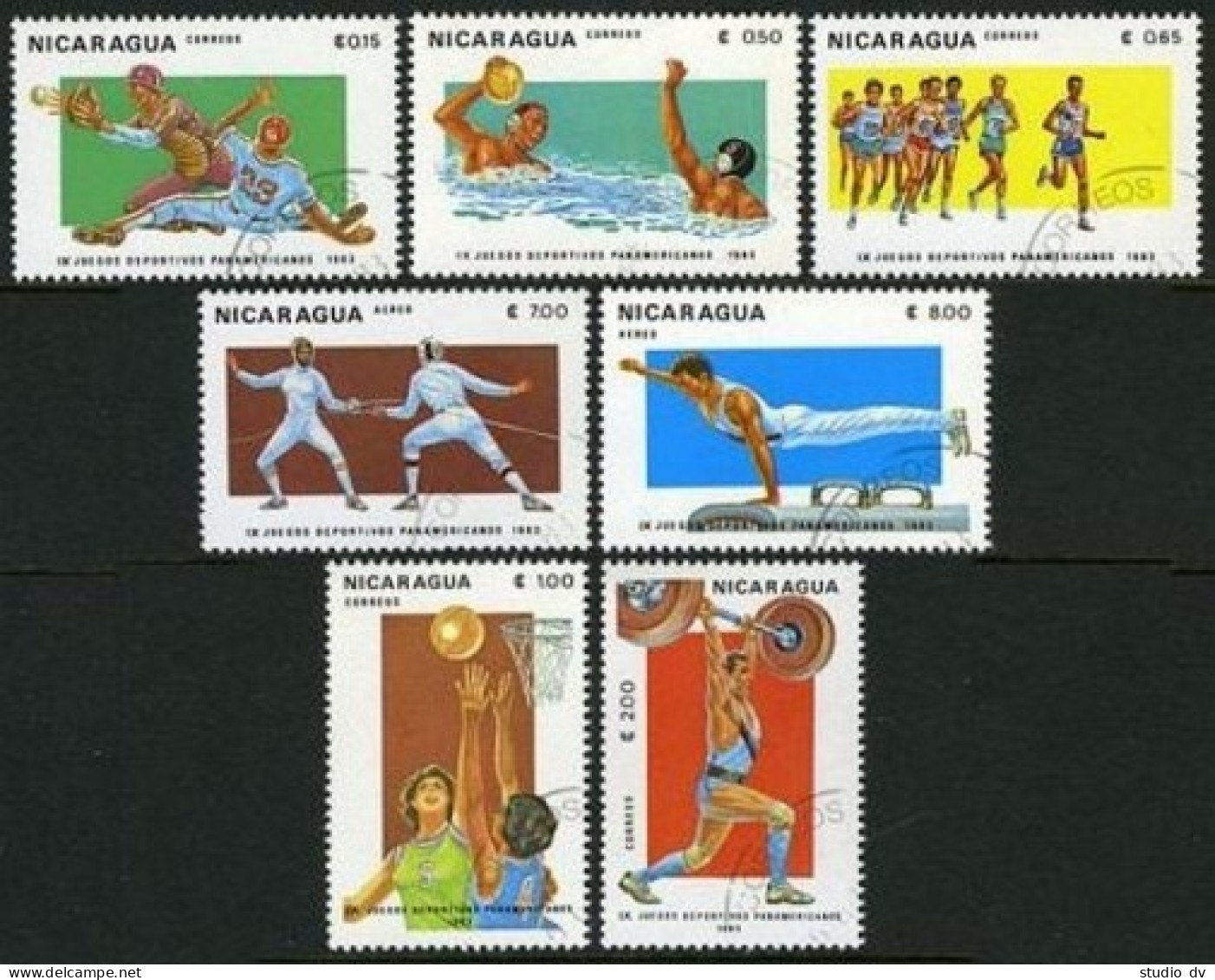 Nicaragua 1253-1259,CTO. Pan-American Games.1983.Baseball,Water Polo,Basketball, - Nicaragua