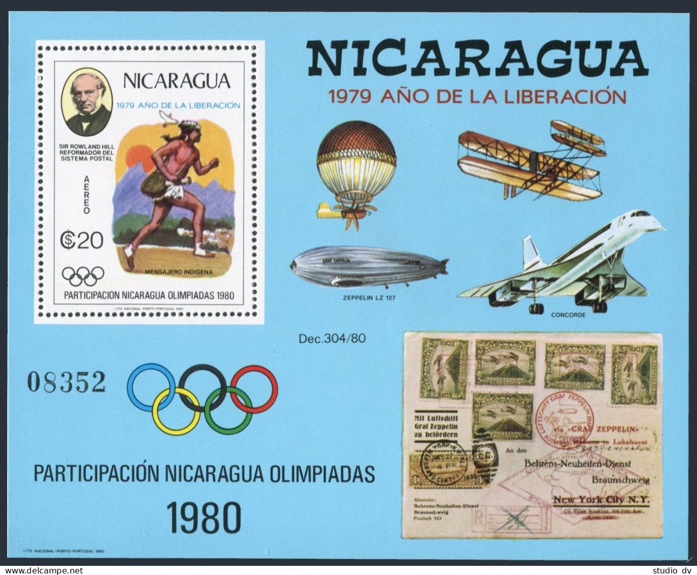 Nicaragua C970J Mi Bl.111, MNH. Year Of Liberation, Rowland Hill, Olympics-1980. - Nicaragua