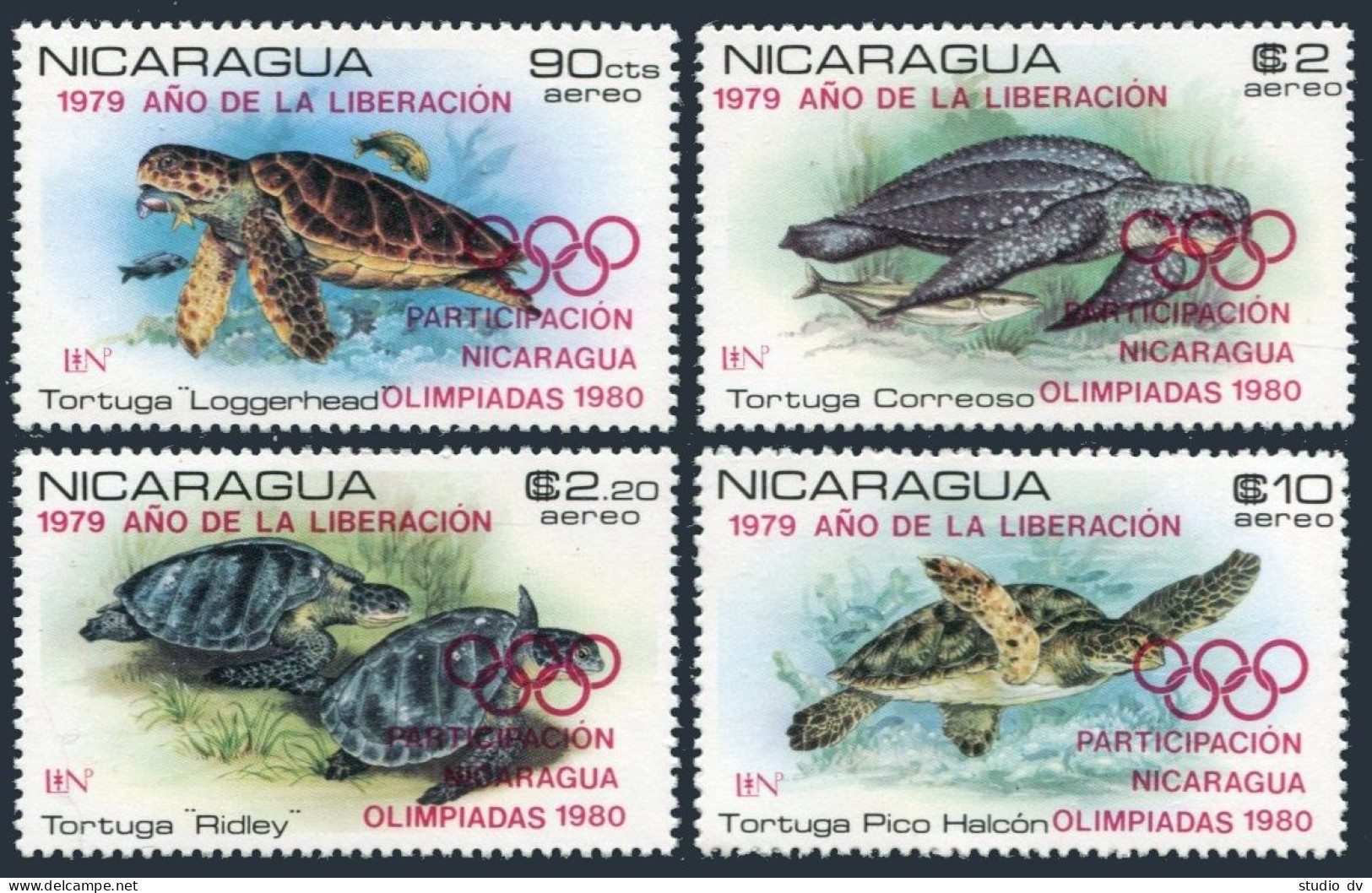 Nicaragua C75-C975C, MNH. Olympics Lake Placid-1980, Moscow-1980. Turtles. - Nicaragua