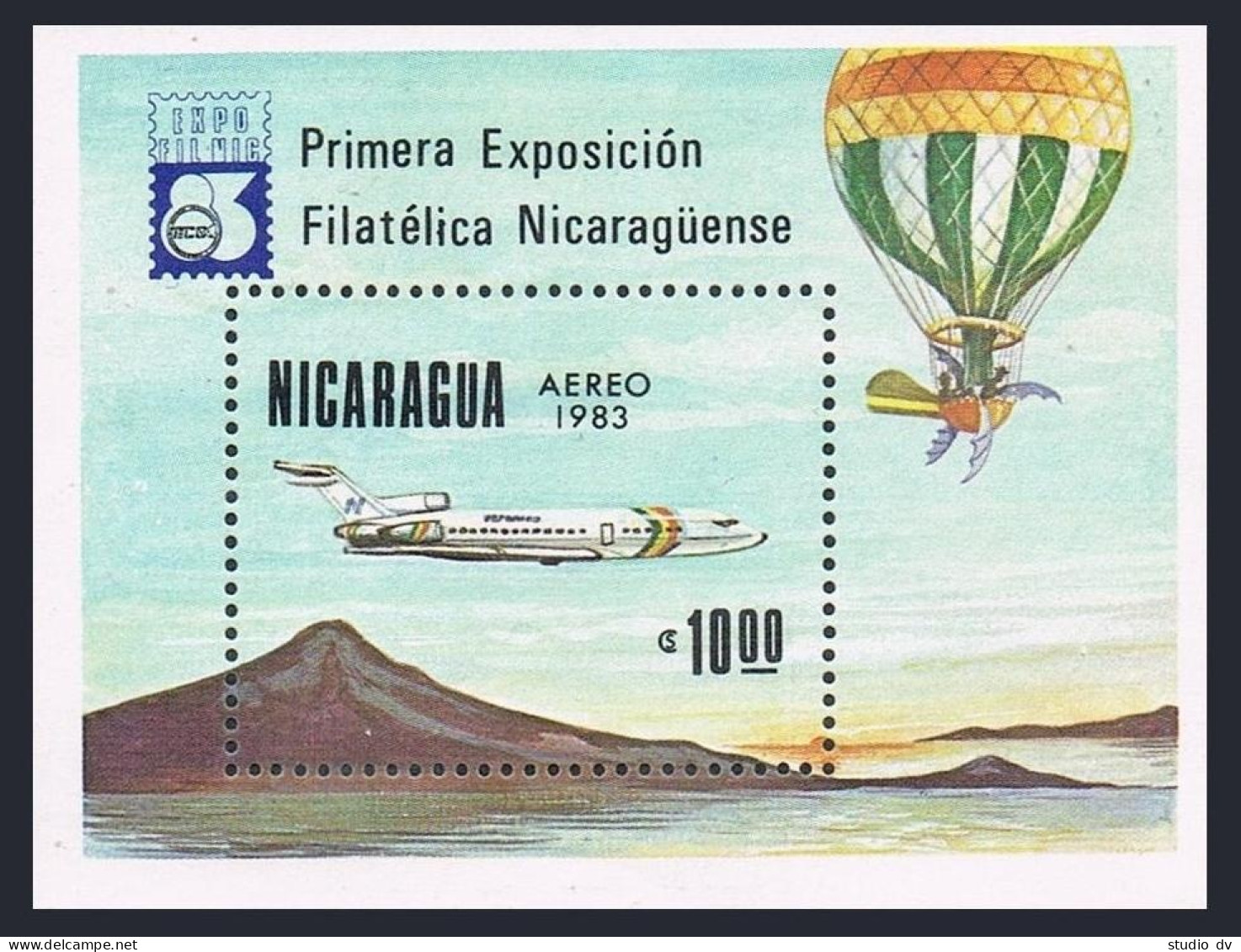 Nicaragua C1041, MNH. Michel 2408 Bl.151. Nicaragua Airlines Jet, Balloon, 1983. - Nicaragua
