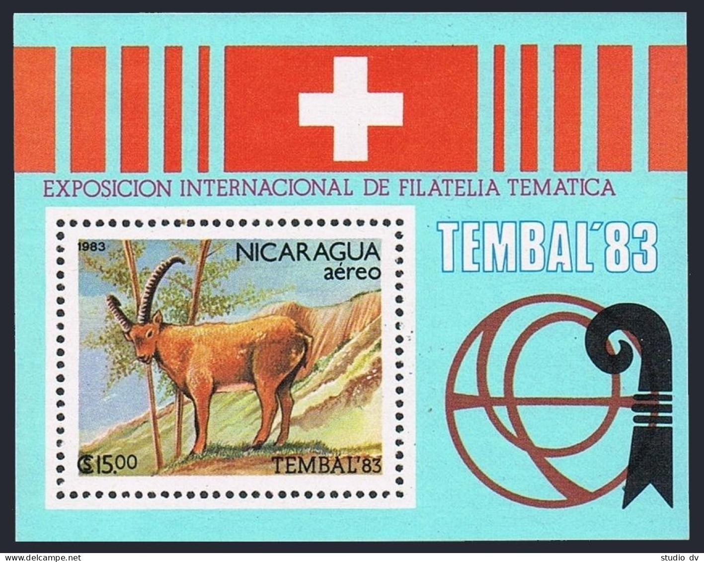 Nicaragua C1040, MNH. Michel 2399 Bl.149. TEMBAL-1983. Chamoix. - Nicaragua