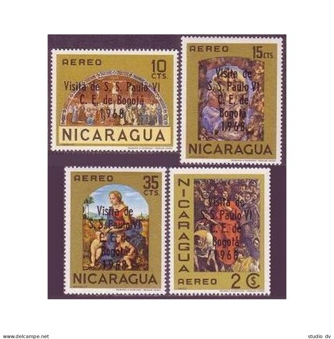 Nicaragua C655-C658, MNH. Paintings Overprinted. By Fra Angelo, Michelangelo, - Nicaragua