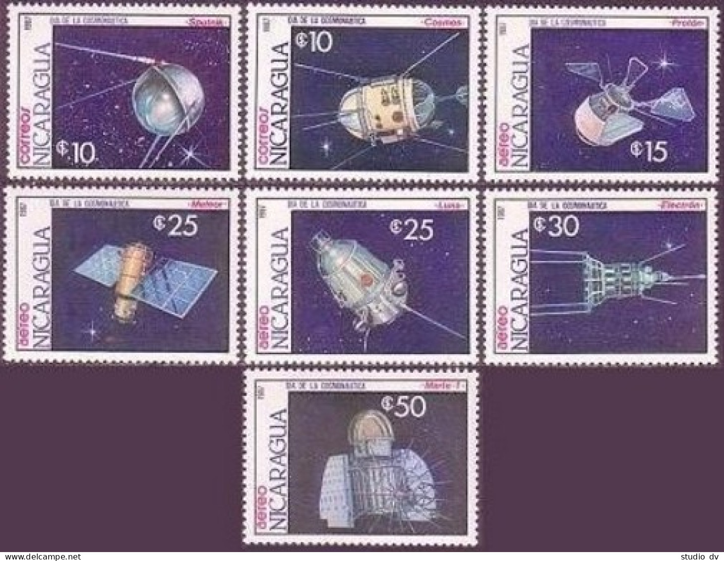 Nicaragua 1654-1660, MNH. Michel 2816-2822. Cosmonauts Day 1987. Satellites. - Nicaragua