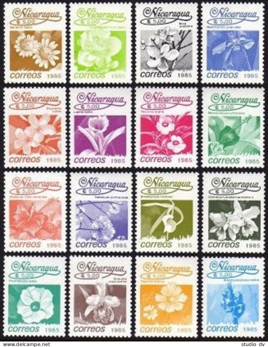 Nicaragua 1515-1530, MNH. Michel 2652-2667. Flowers 1986, Inscribed 1985. - Nicaragua