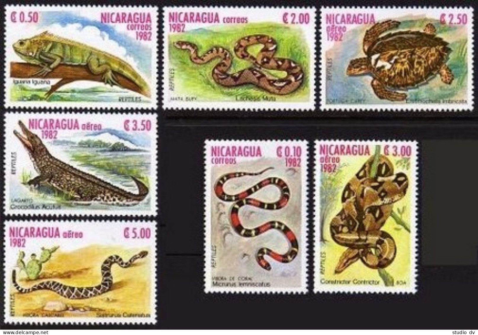 Nicaragua 1195-1197, C1034-C1037, MNH. Mi 2335-2341. Reptiles 1982. Turtle, Boa, - Nicaragua