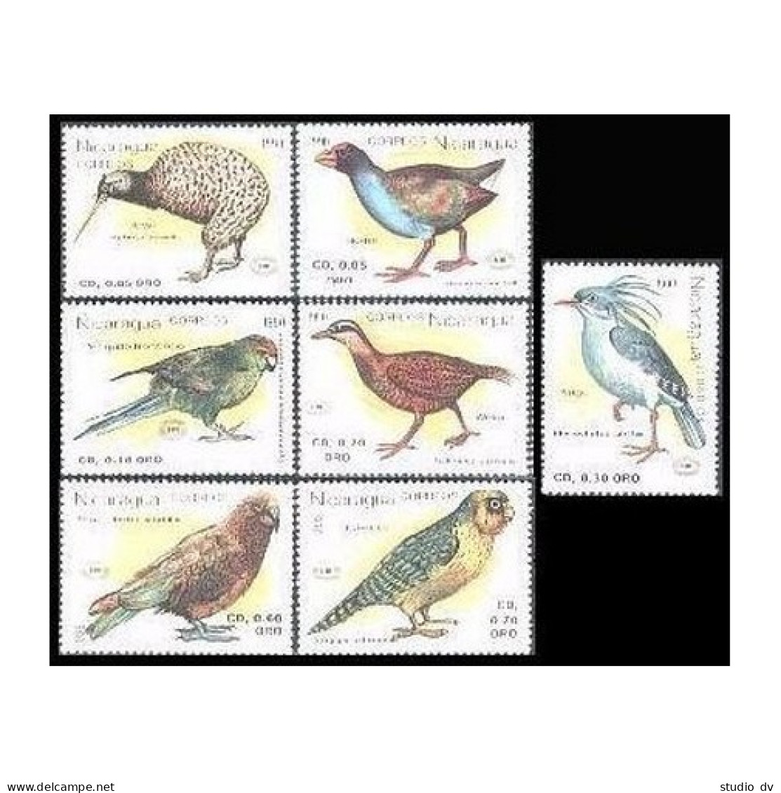 Nicaragua 1813-1819, 1820, MNH. Mi 3022-3028, Bl.193. New Zealand-1990. Birds. - Nicaragua