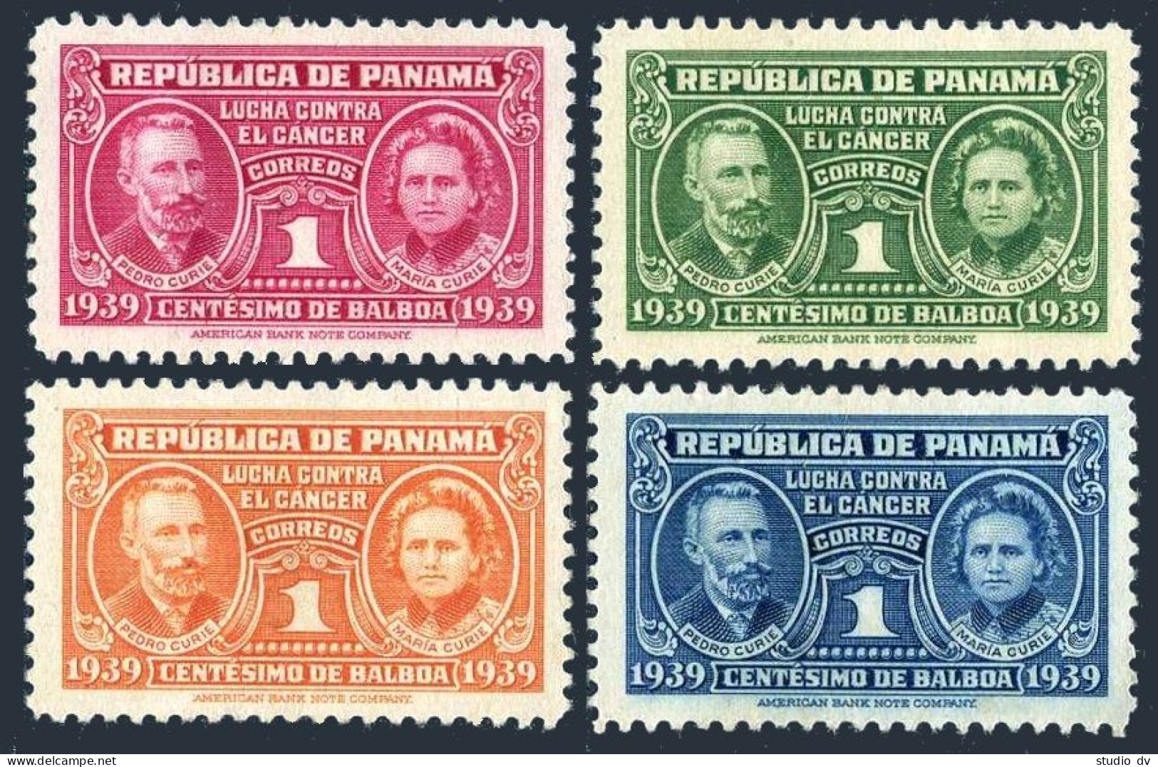 Panama RA1-RA4, Hinged. Mi Zw 1-4.Postal Tax Stamps 1939. Pierre & Marie Curie. - Panama