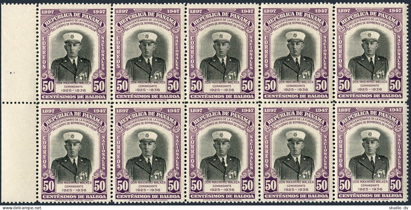 Panama 362 Bl/10,MNH.Mi 364. Colon Fire Department,50th Ann.1948.Maximino Walker - Panama