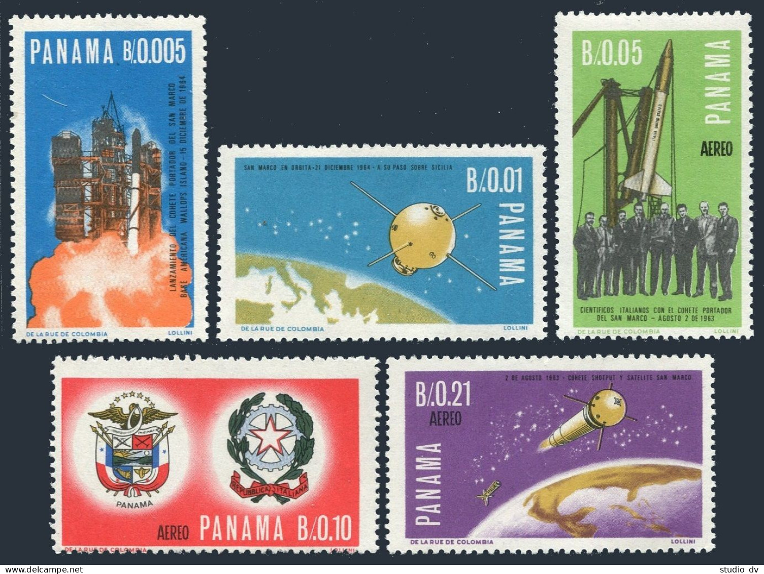 Panama 469-469D,MNH.Michel 892-896. Italy In Space,1966.San Marco Satellite. - Panama