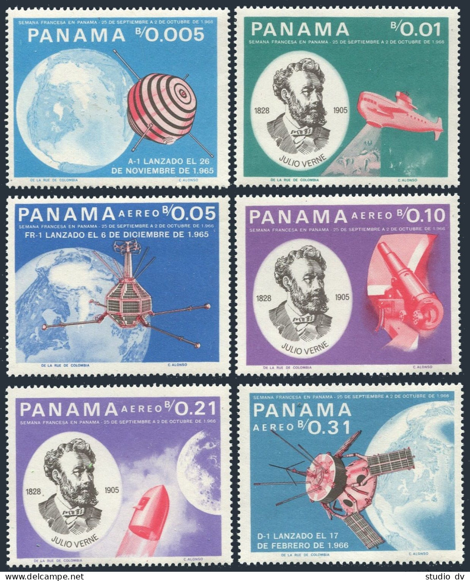 Panama 474-474E,MNH. Jules Verne,French Science Fiction Writer,1966.Satellites, - Panama