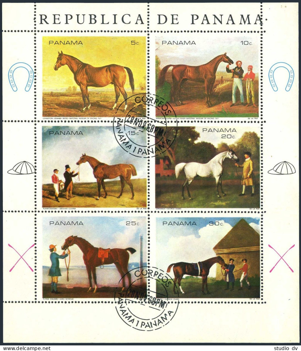 Panama 494 Af Sheet,CTO.Mi 1118-1123 Klb. Famous Race Horses,1968. - Panama