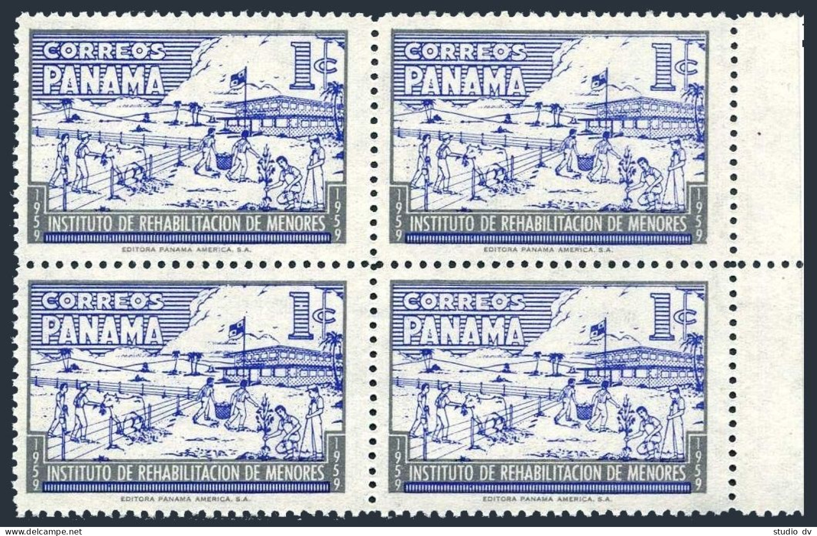 Panama RA 38 Block/4,MNH.Mi Zw 38. Postal Tax Stamps 1959.Boys Doing Farm Works. - Panama