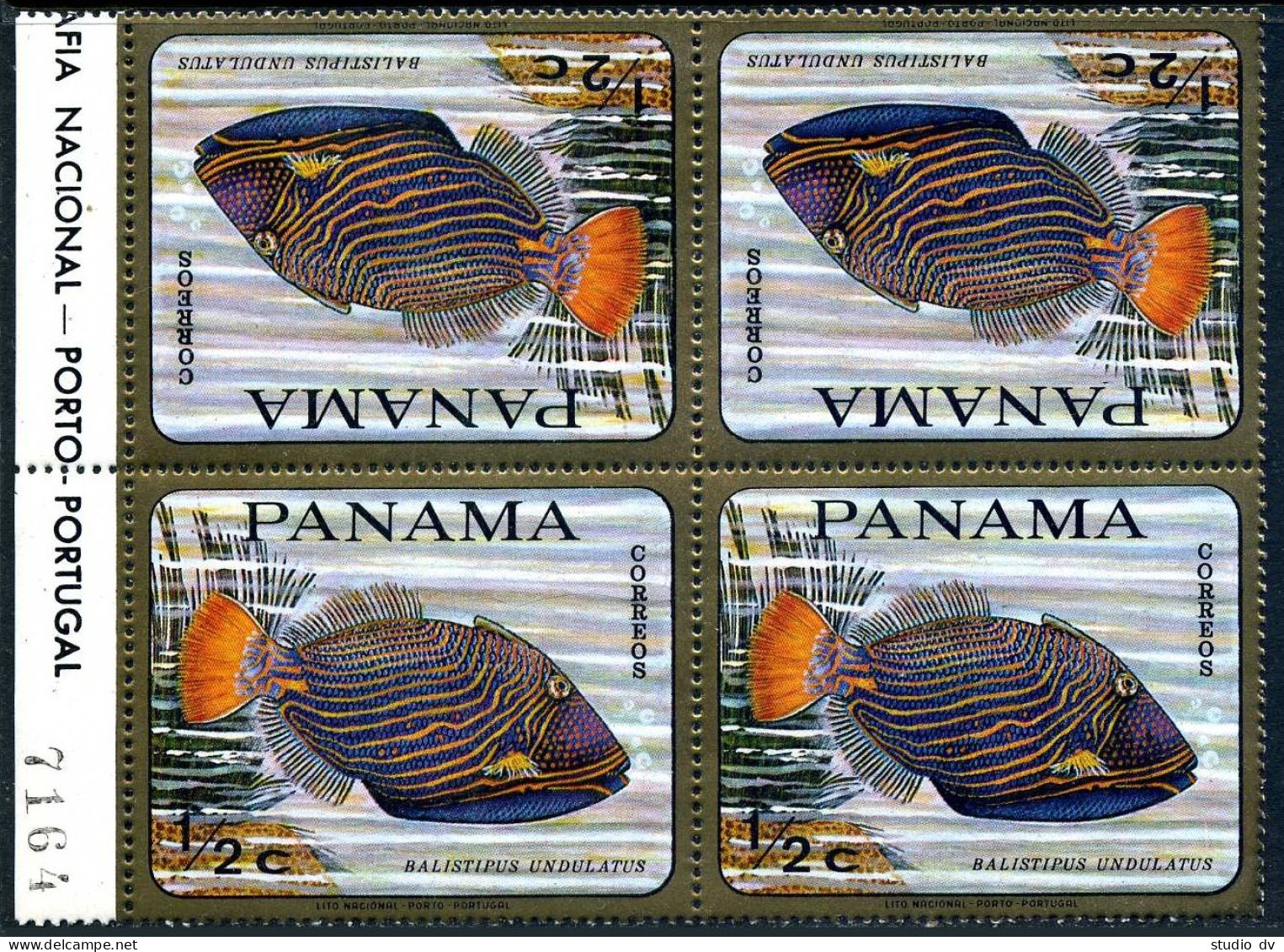 Panama 486 Tete-beche Block,MNH.Mi 1070.Tropical Fish,1968.Balistripus Undulatus - Panama