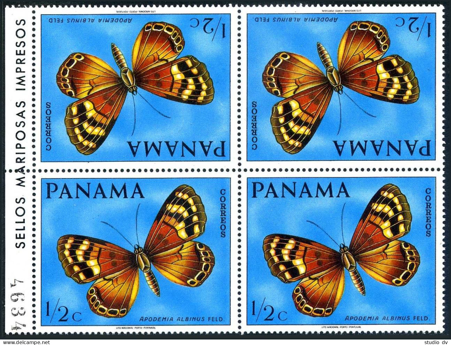 Panama 483 Tete-beche Block/4,MNH.Mi 1056. Butterflies 1968.Apodemia Albinus. - Panama