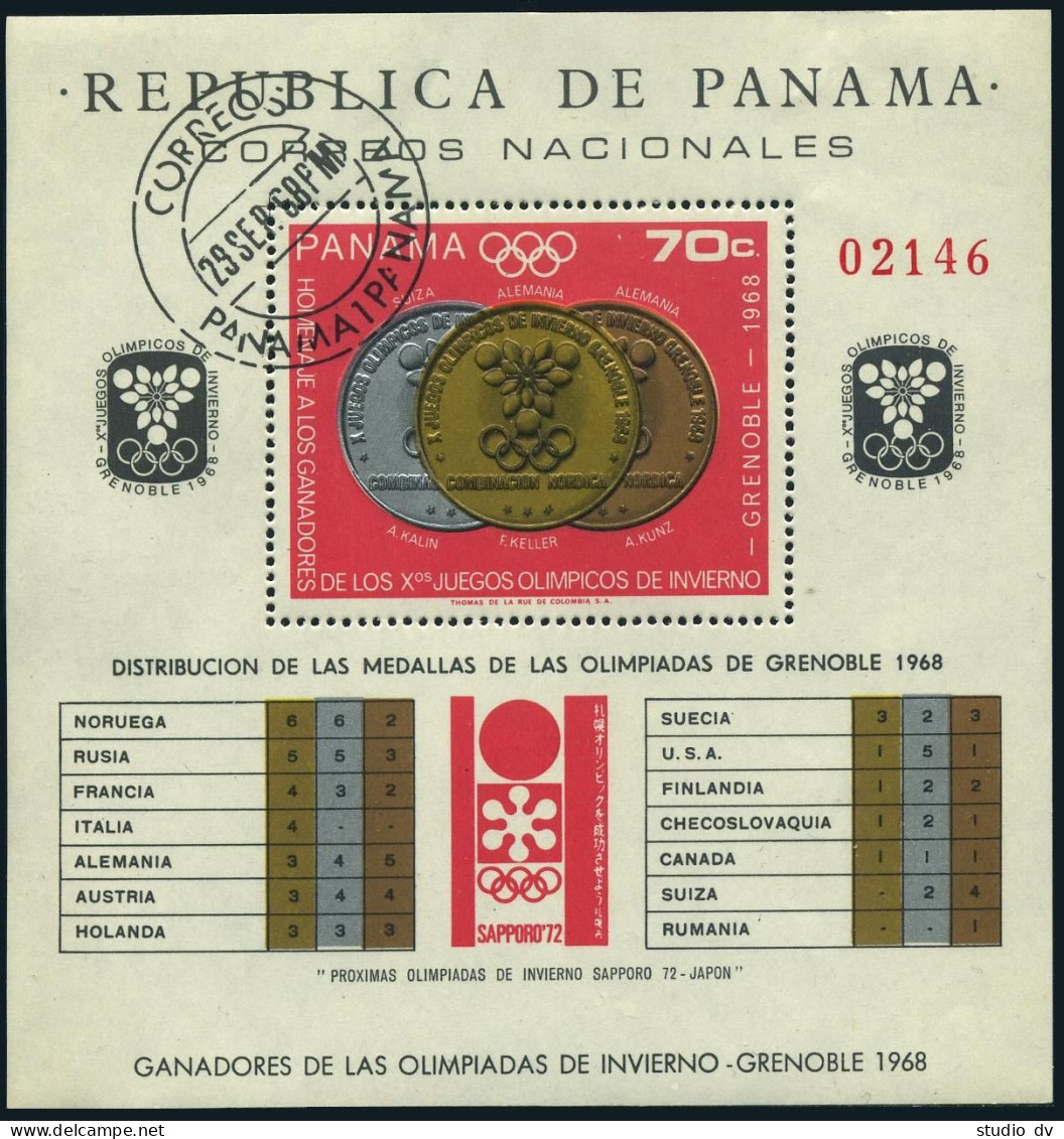 Panama 487-I,CTO.Mi 1086 Bl.92. Olympics Grenoble-1968.Medals & Country Winners. - Panama