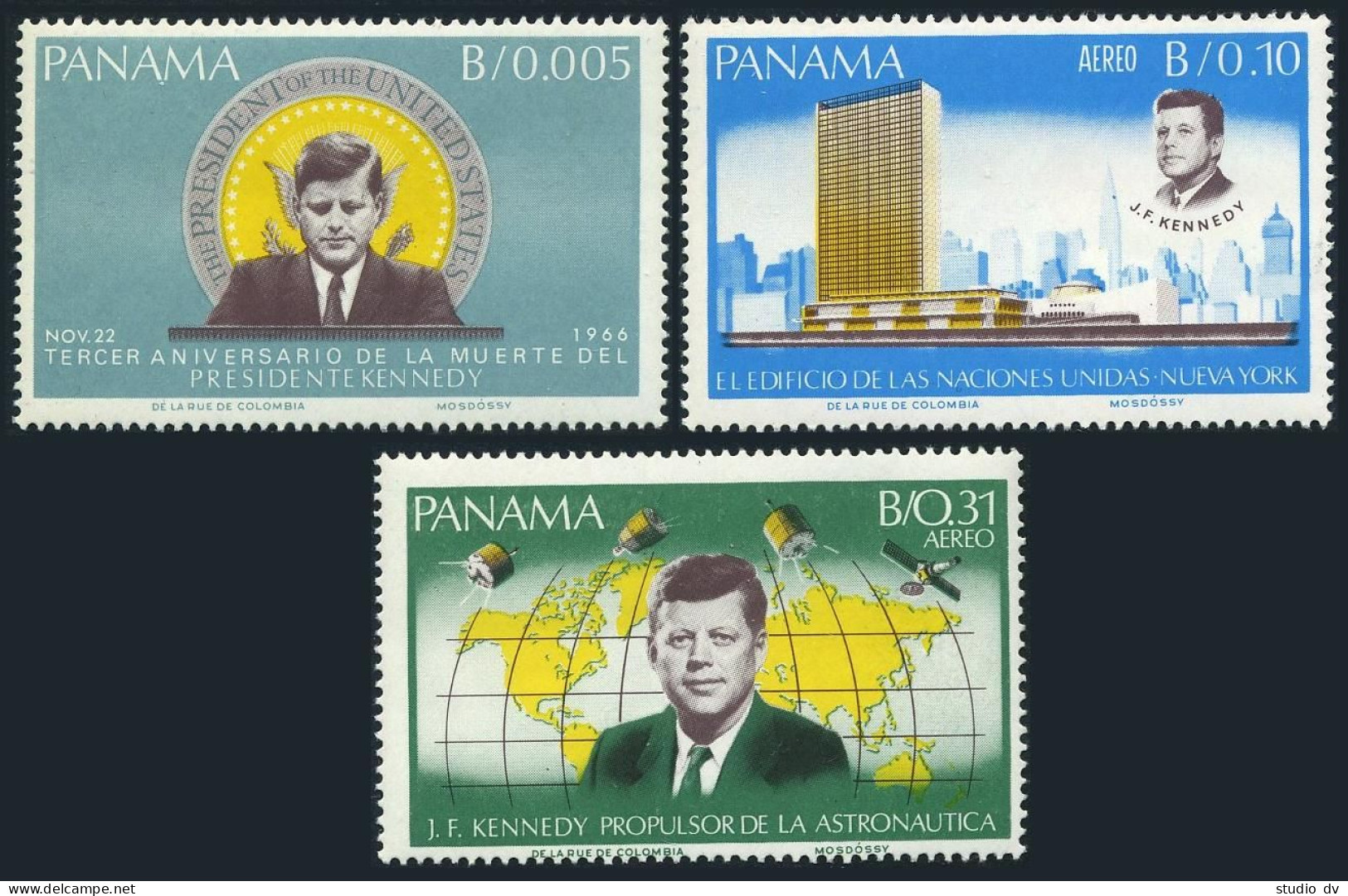 Panama 473-473B,MNH.Mi 938-940. John F.Kennedy,3rd Death Ann.1966.Satellites,map - Panama