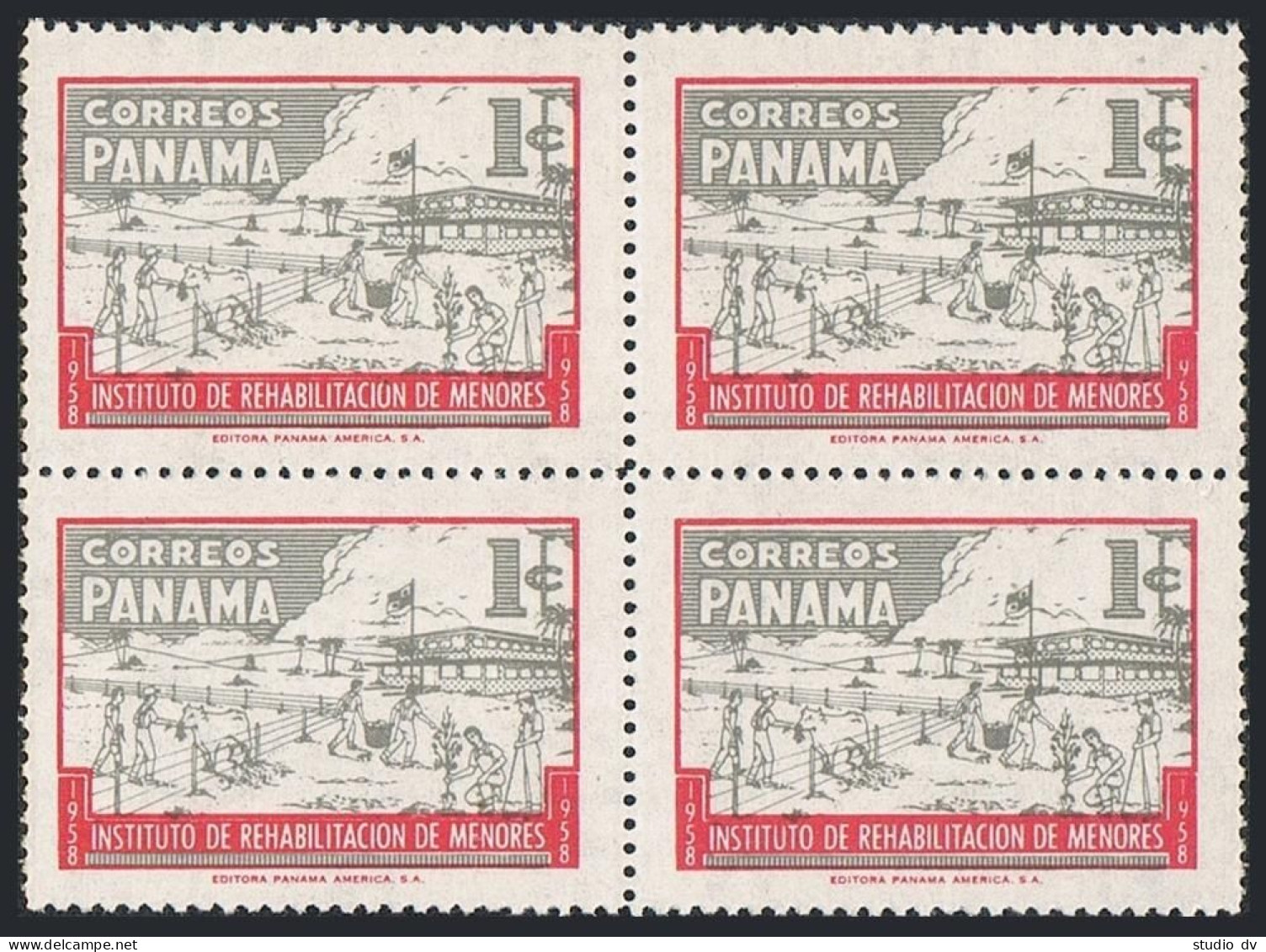 Panama RA36 Block/4,MNH.Mi Zw 36. Postal Tax Stamps 1959.Boys Doing Farm Works. - Panama