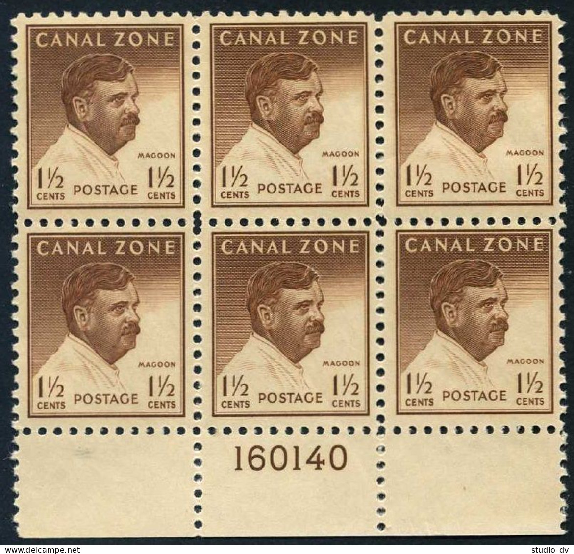 Canal Zone 137 Block X6,number, MNH. Michel 120A. Gov Charles E.Magoon. 1948. - Panamá