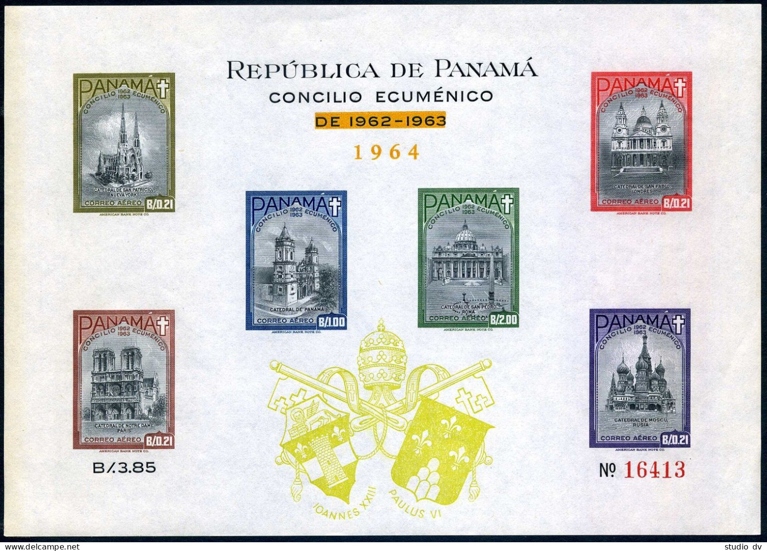 Panama C329i RARE Var Sheet,MNH. Ecumenical Council.Cathedrals Overprinted,1964. - Panama