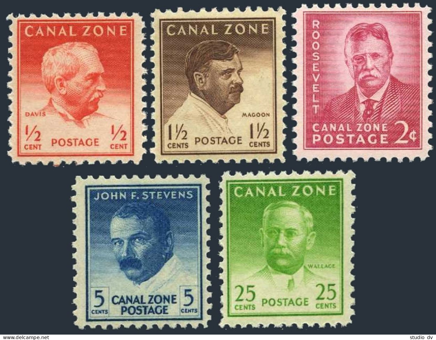 Canal Zone 136-140, MNH. Michel 119A-123. Famous American, 1946-1949. - Panamá