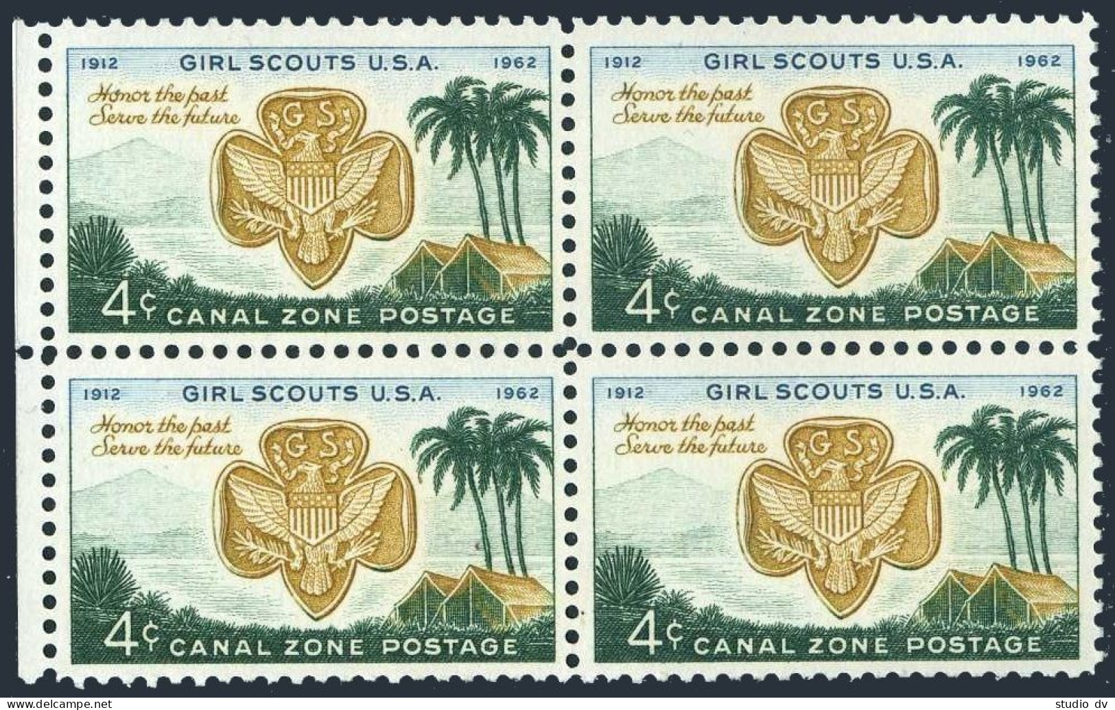 USA Panama Canal Zone 156 Block/4,MNH.Michel 149. Girl Scouts US,50th Ann. 1962. - Panamá