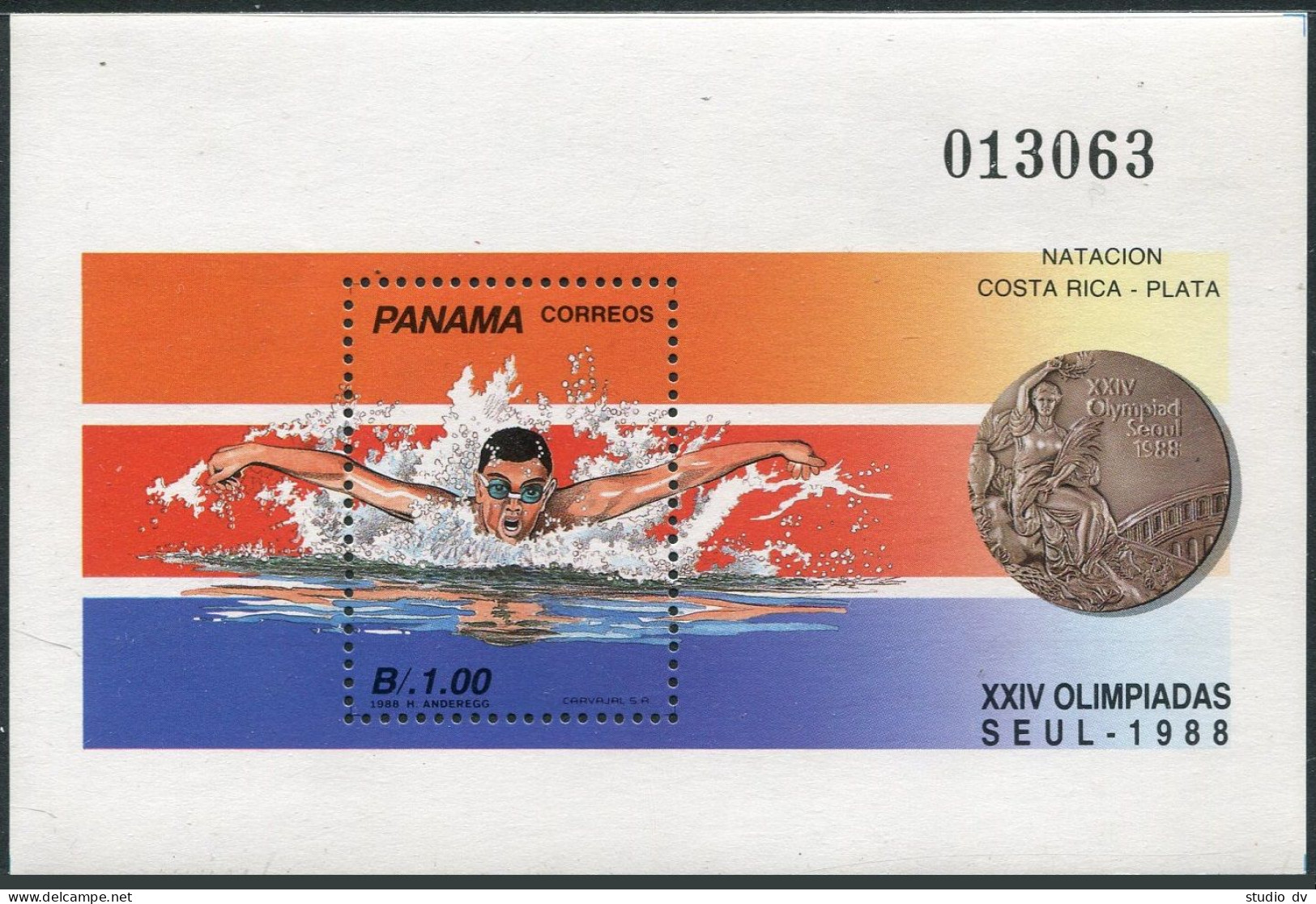 Panama 760, MNH. Michel 1688 Bl.127. Olympics Seoul-1988. Swimming. - Panama