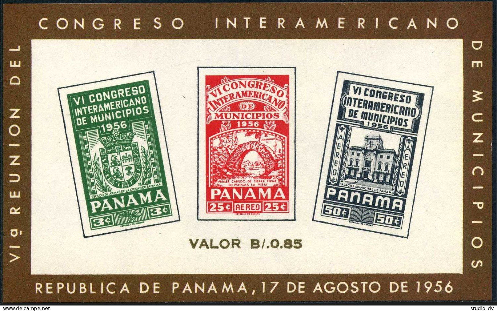 Panama C182a,MNH.Michel Bl.2. American Congress Of Municipalities,1956.Ruins, - Panama