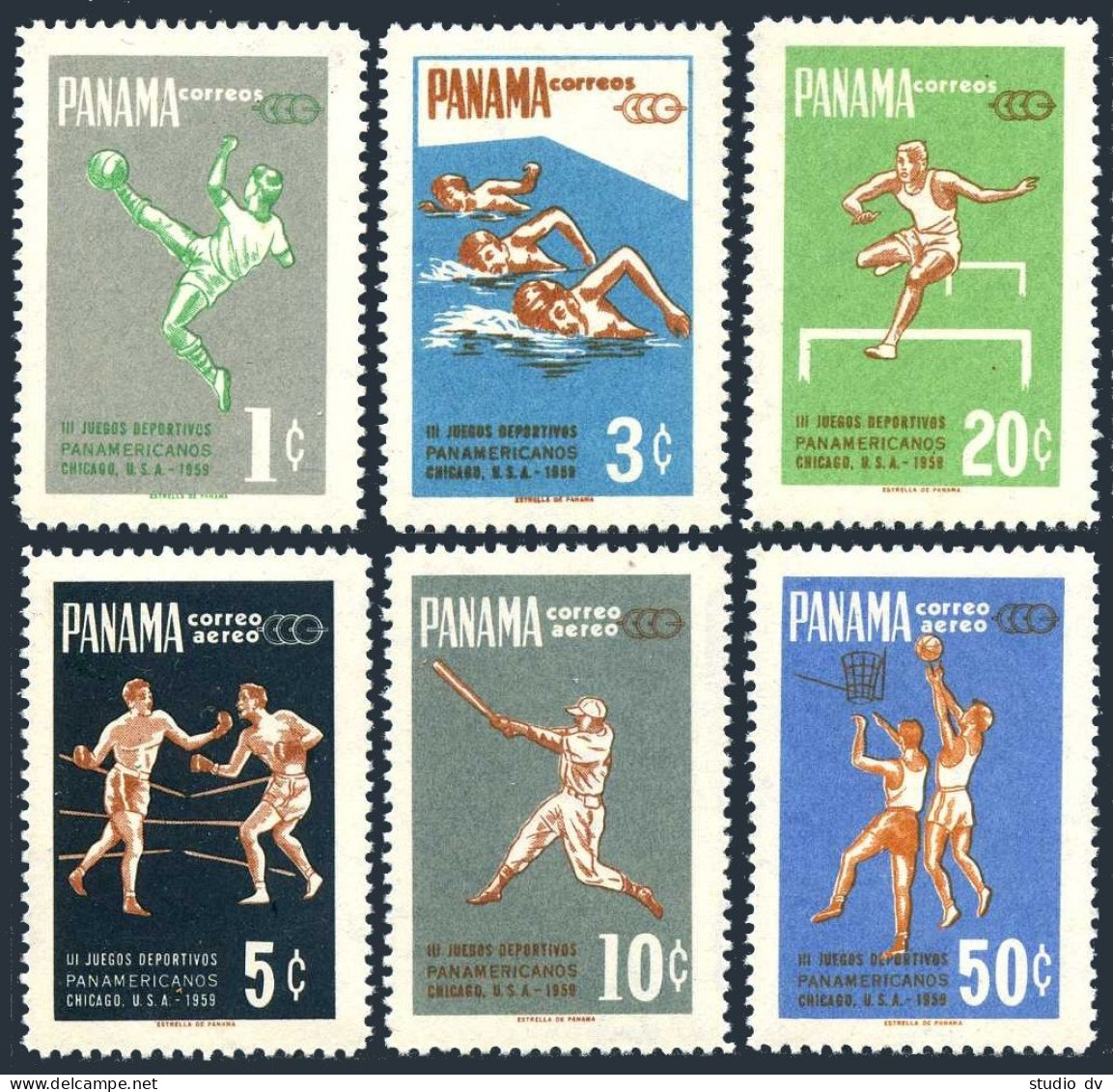 Panama 430-C226, Hinged. Mi 559-564. Soccer, Swimming, Boxing, Basketball, 1959. - Panama