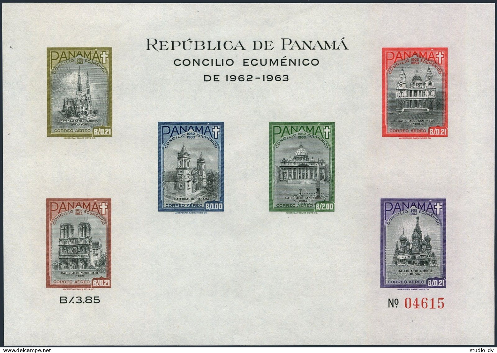 Panama C321a Sheet, MNH. Michel Bl.16. Ecumenical Council, 1964. Cathedrals. - Panamá
