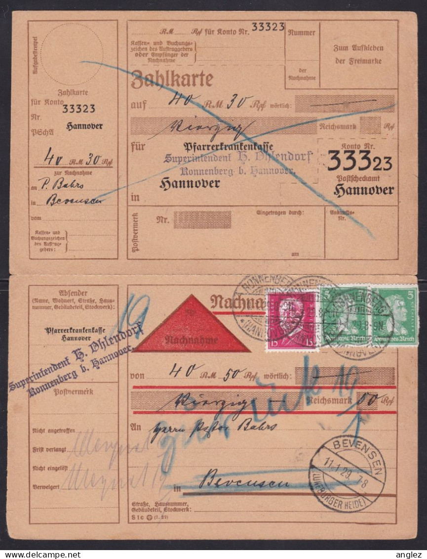 Germany - 1929 Nachname (C.O.D.) With Receipt Ronnenberg To Bevensen - Briefkaarten