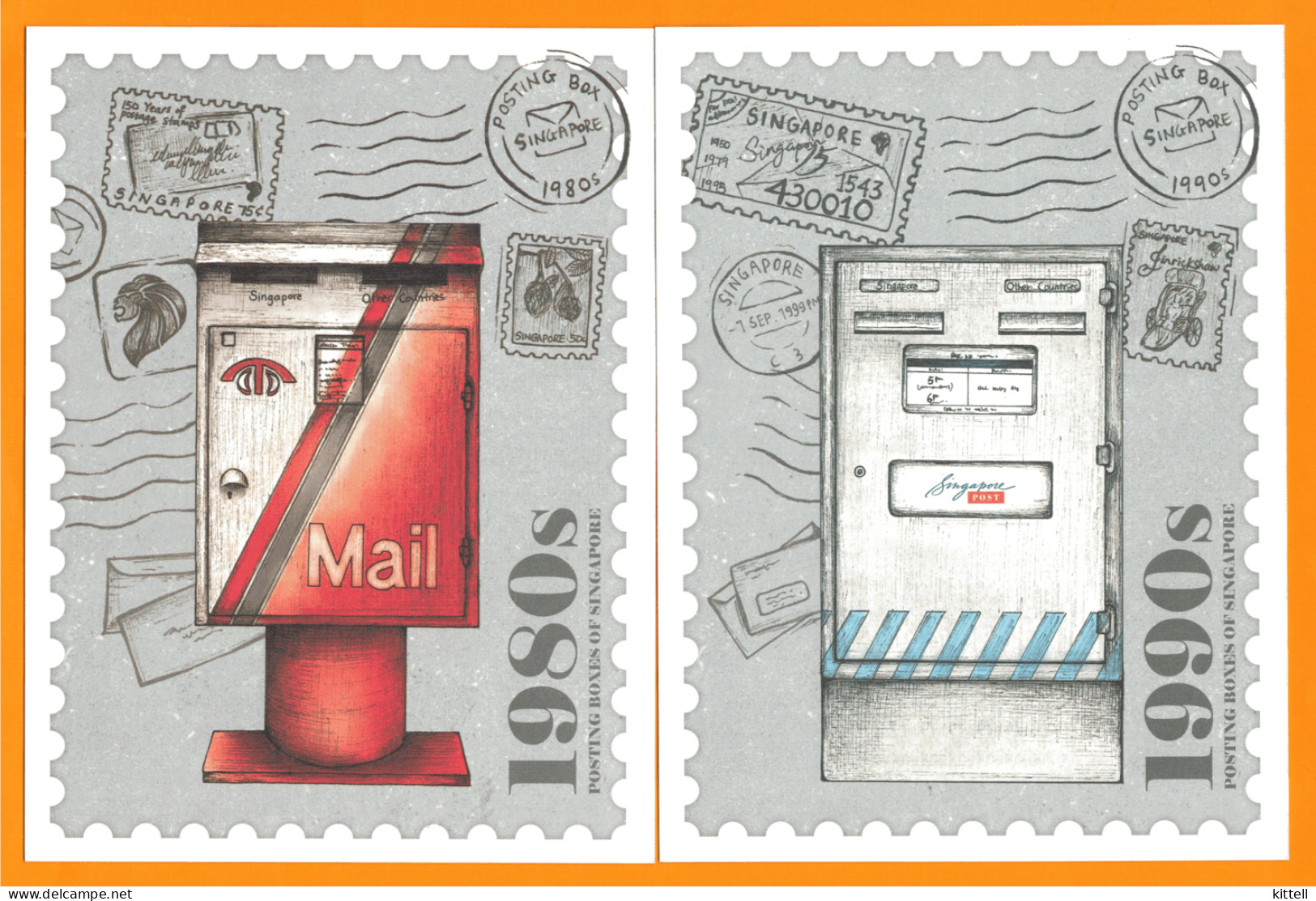 Postcard Singapore Postbox Mailbox 5 Postcards - Poste & Facteurs