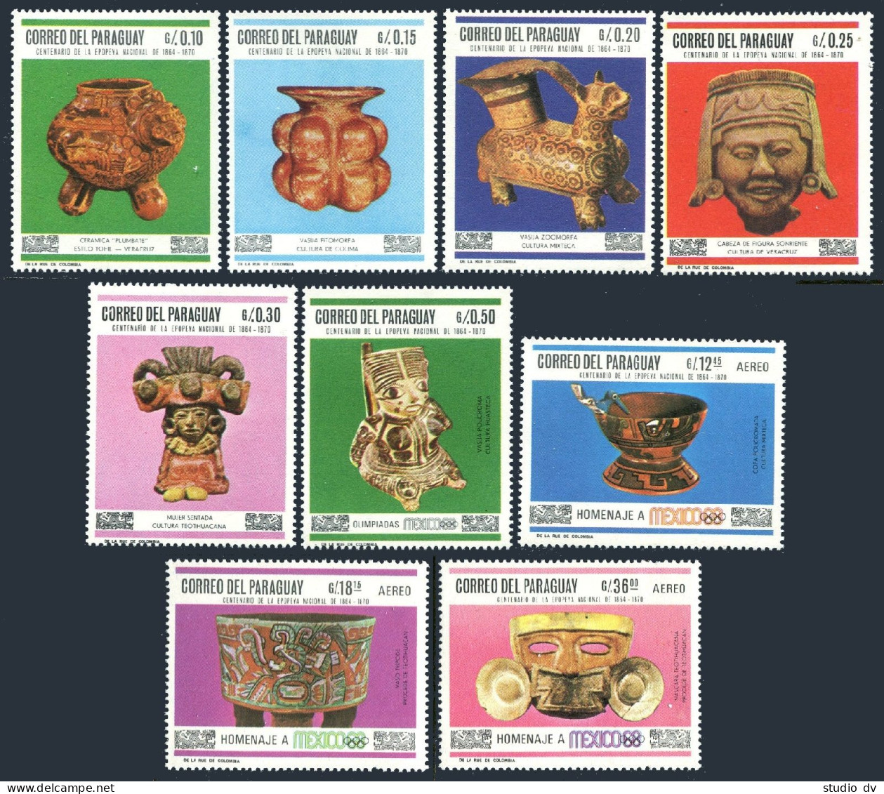 Paraguay 1060-1068, MNH. Michel 1788-1796. Olympics Mexico-1968. Mexican Art. - Paraguay
