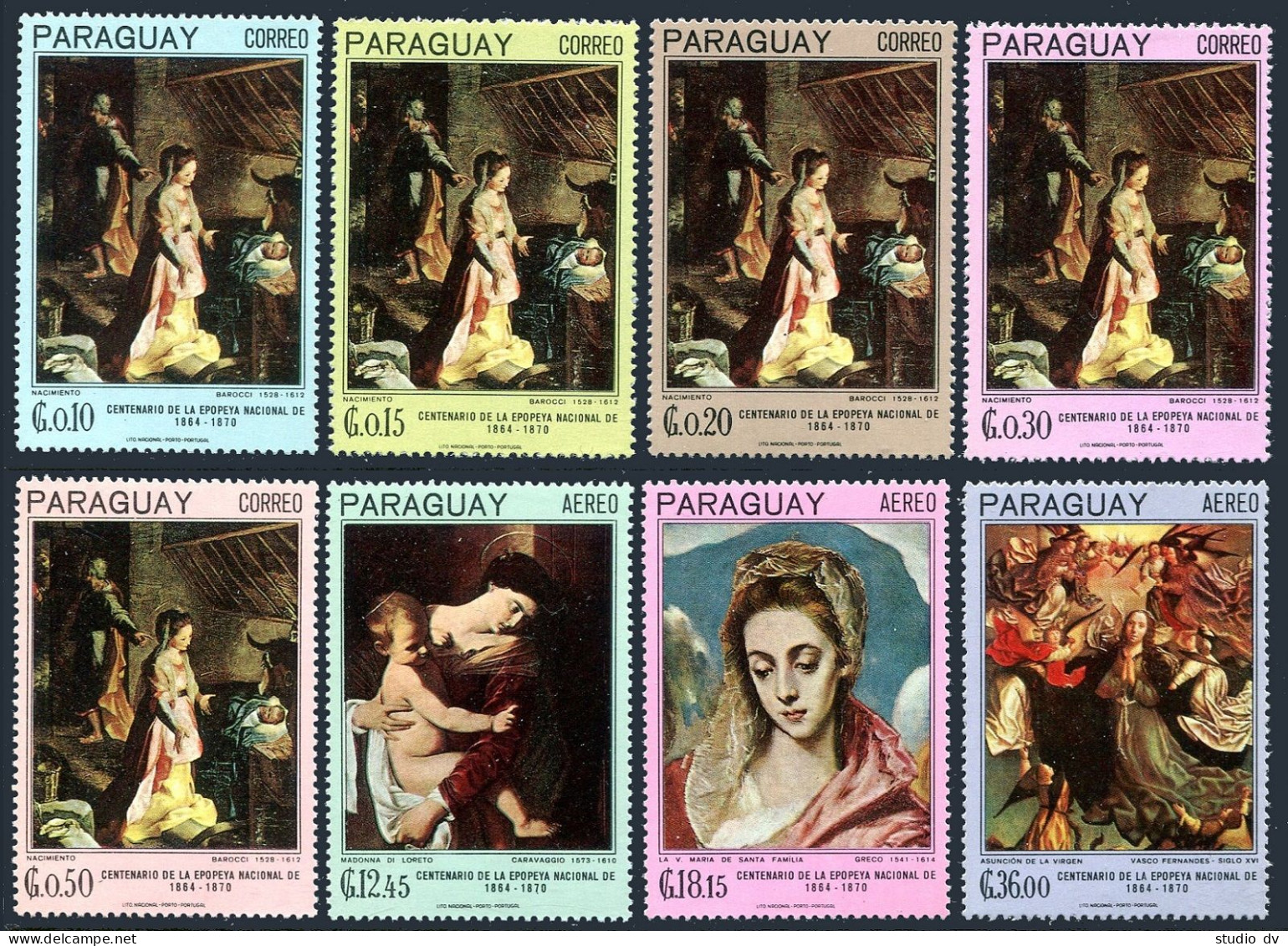 Paraguay 1008-1015,MNH. Mi 1700-07. 16th Century Paintings. Barocci, Caravaggio, - Paraguay