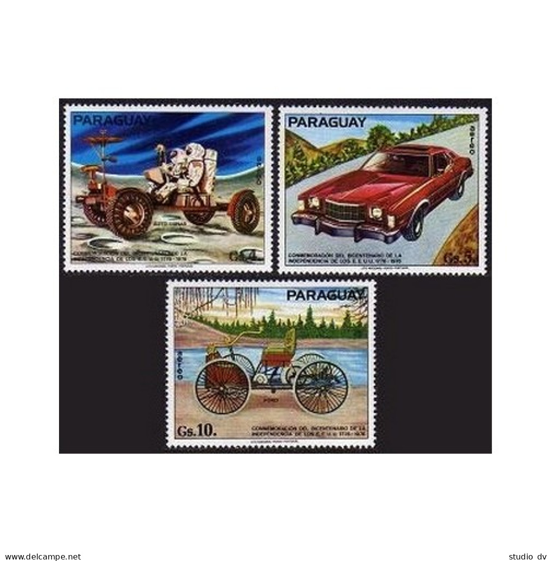 Paraguay C421a-C421c, Hinged. USA-200, 1975. Lunar Rover, Fort Elite, Ford 1896. - Paraguay