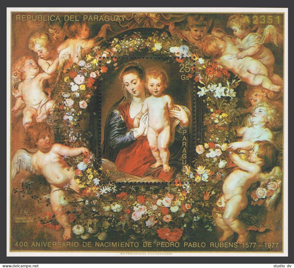 Paraguay 1879, MNH. Michel Bl.332. Paul Rubens, 1978. Madonna In Floral Wreath. - Paraguay