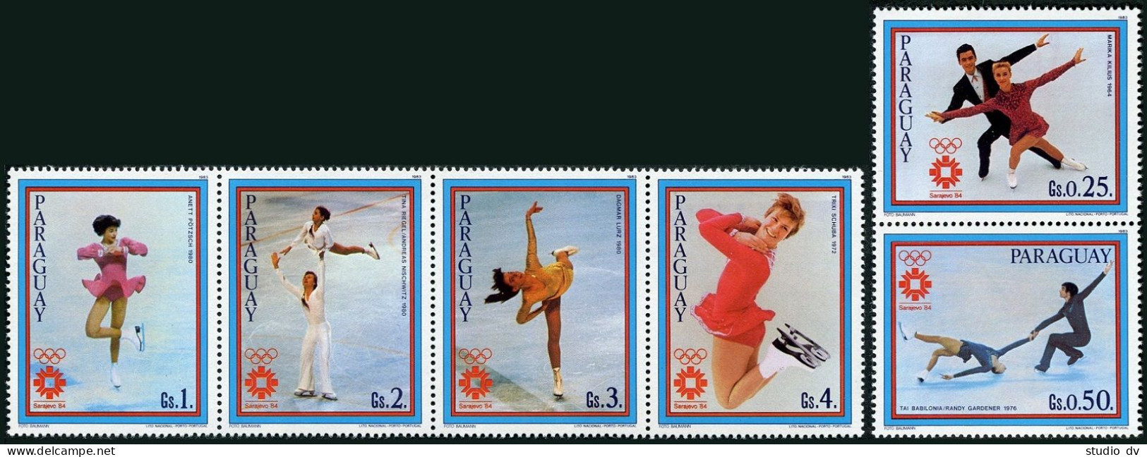 Paraguay 2076a-2076f, MNH. Mi 3609-3615. Olympics Sarajevo-1984, Ice Skaters. - Paraguay