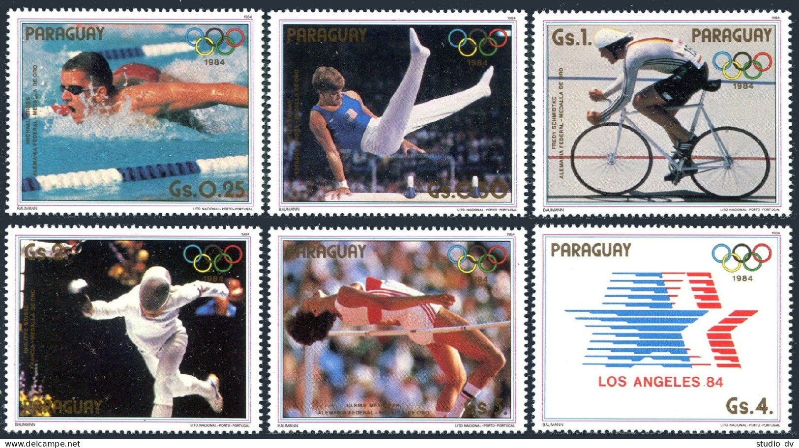 Paraguay 2134a-2134f, MNH. Olympics Los Angeles-1984. Gold Medalists, 1985. - Paraguay