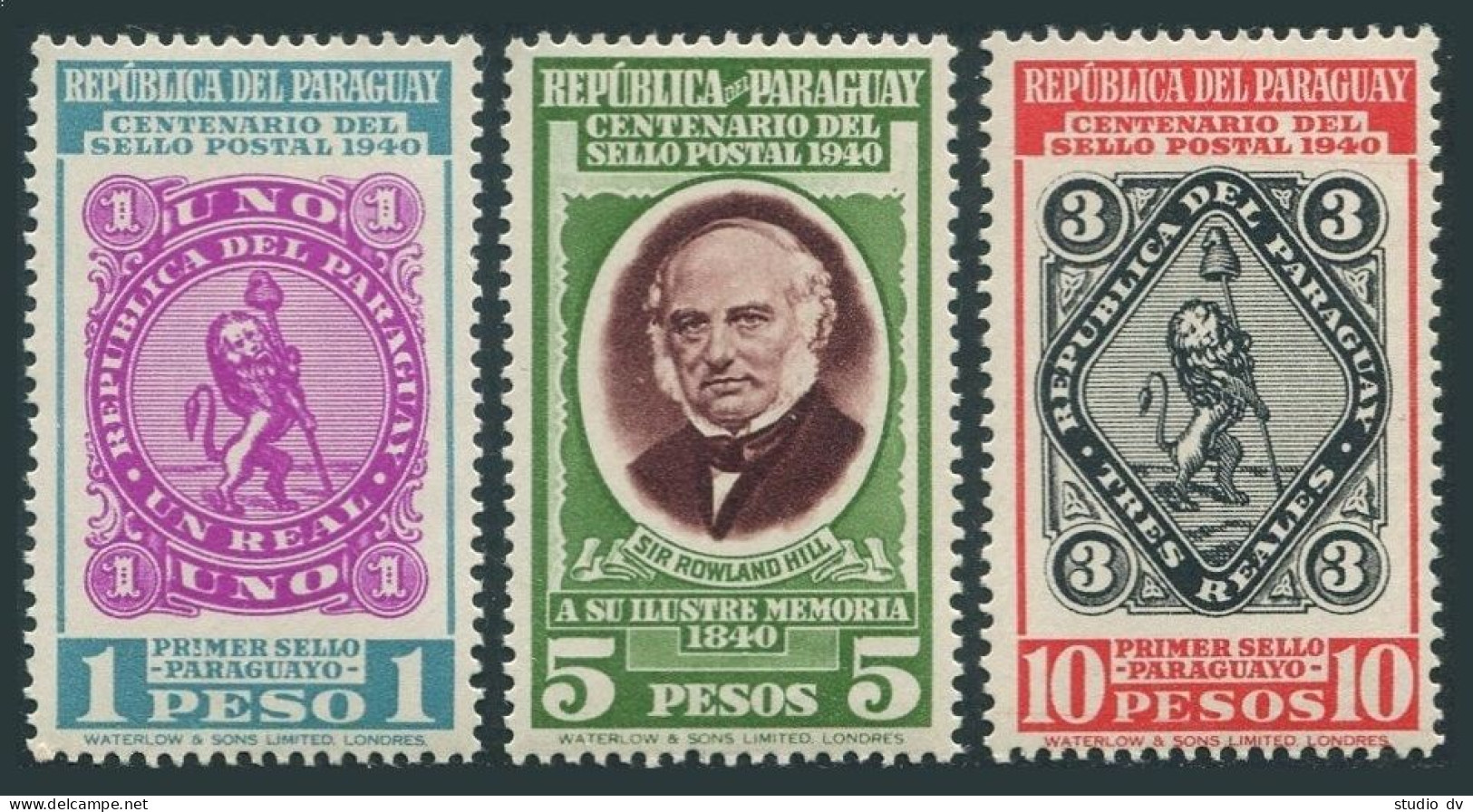 Paraguay 378-379,381, MNH. Mi 516-516,519. Postage Stamp 100, 1940. Rowland Hill - Paraguay