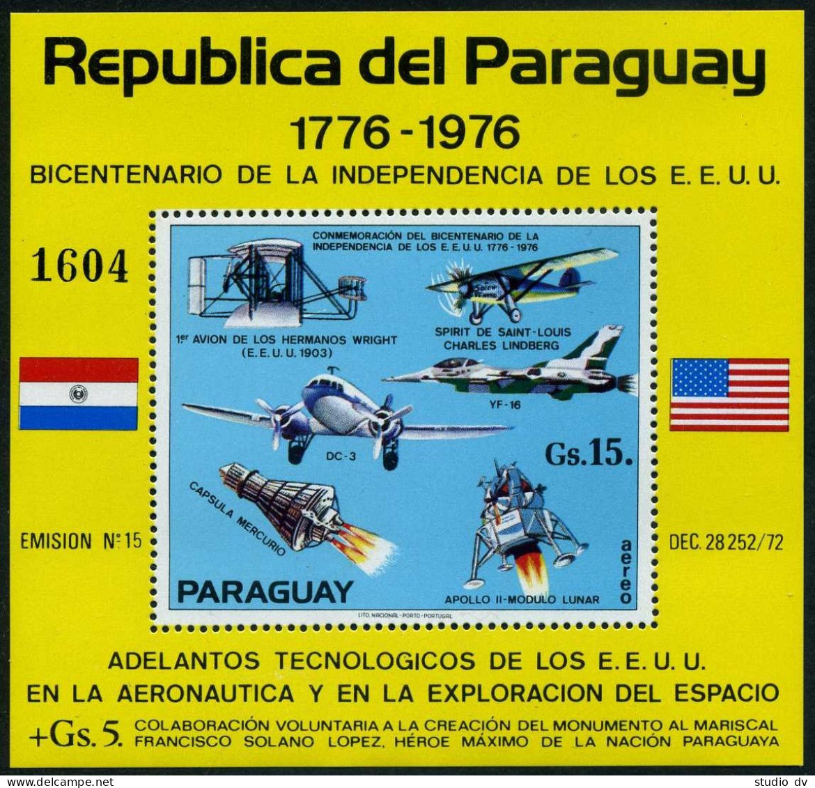 Paraguay C422-C423,MNH.Mi Bl.261-262. American Bicentennial.Airplanes,Spacecraft - Paraguay