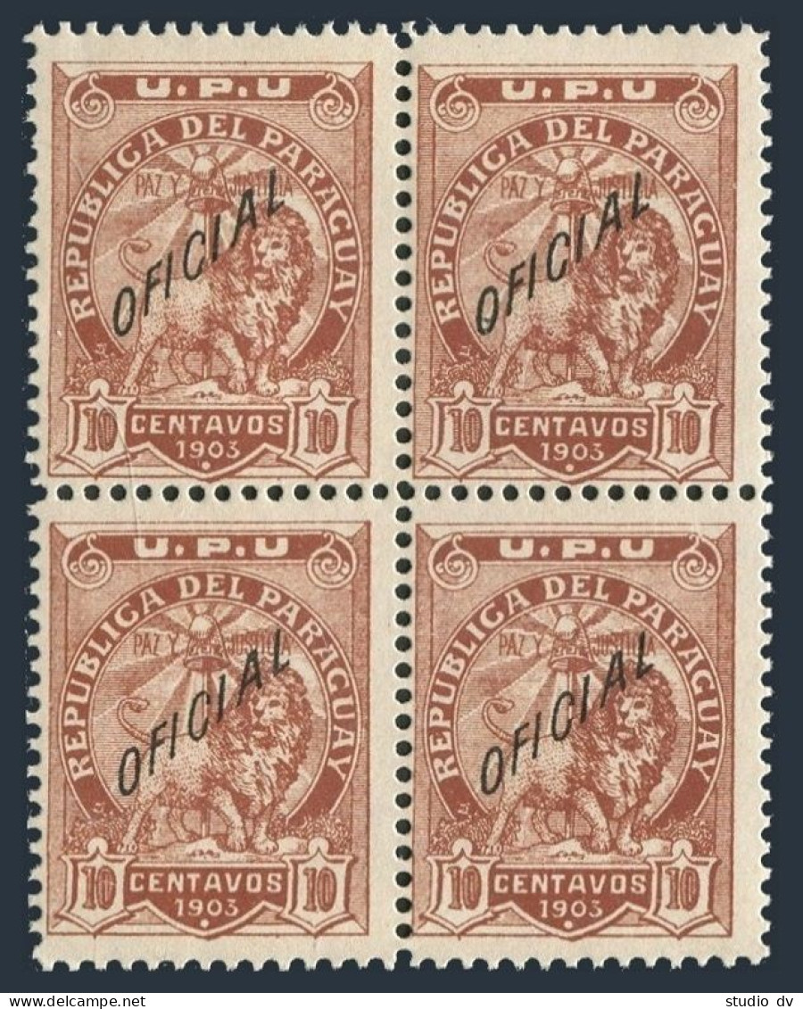 Paraguay O53 Block/4,MNH.Michel D47. Official Stamps 1903. Arms With Lion. - Paraguay