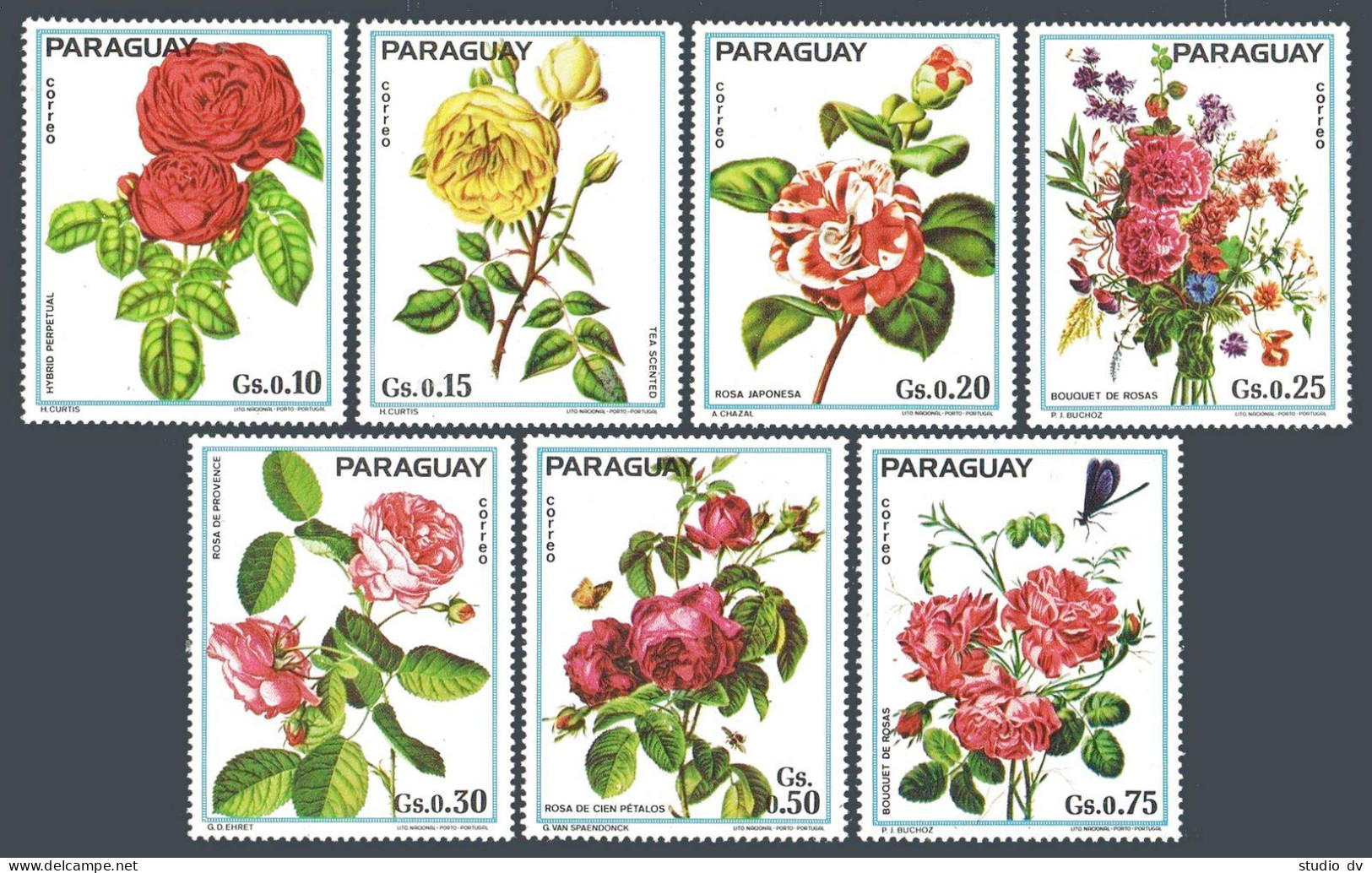Paraguay 1532a-1532g, MNH. Michel 2537-2543. Roses 1974. Dragonfly. - Paraguay