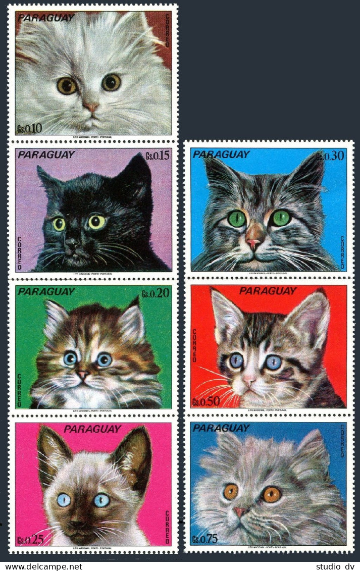 Paraguay 1500 Ag, MNH. Michel 2434-2440. Faces Of Cats, 1973. - Paraguay